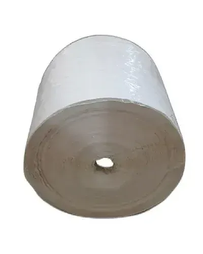 Roll of white woven material seen from the end, with its wound layers and centre hole visible.